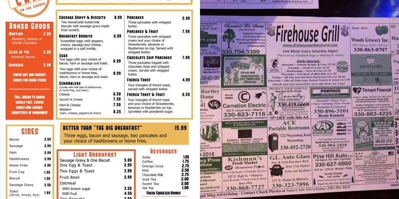 Cafe on the Corner Menu