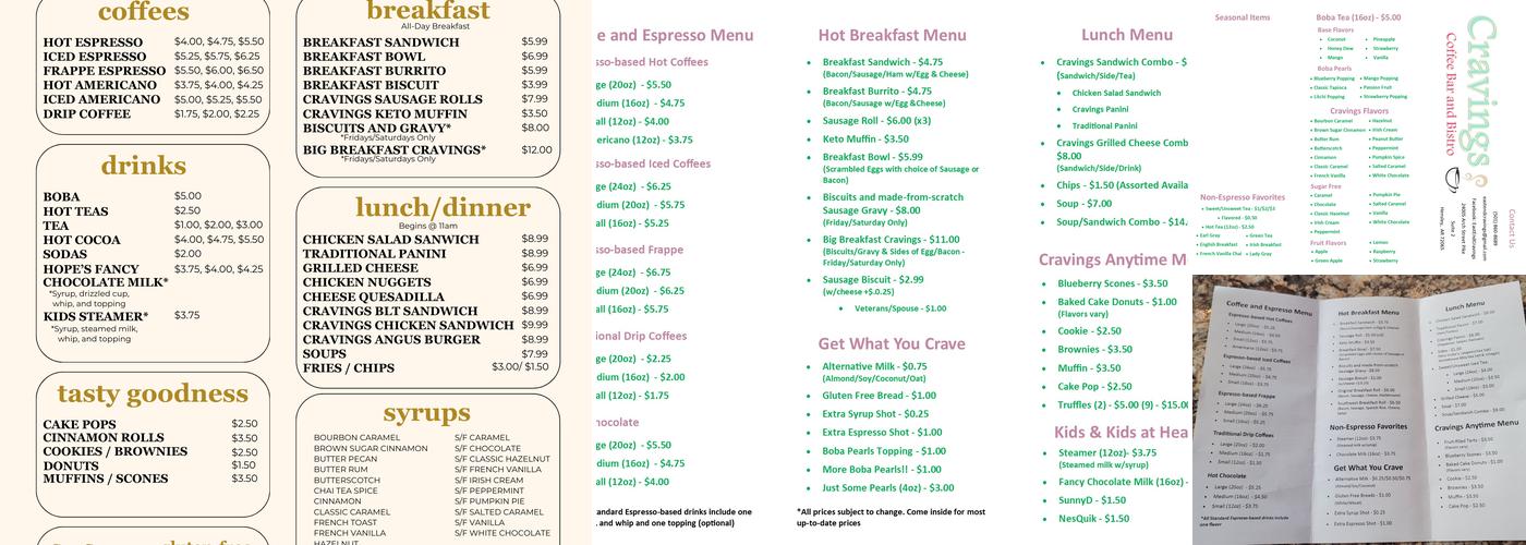 Cravings Coffee Bar and Bistro Menu