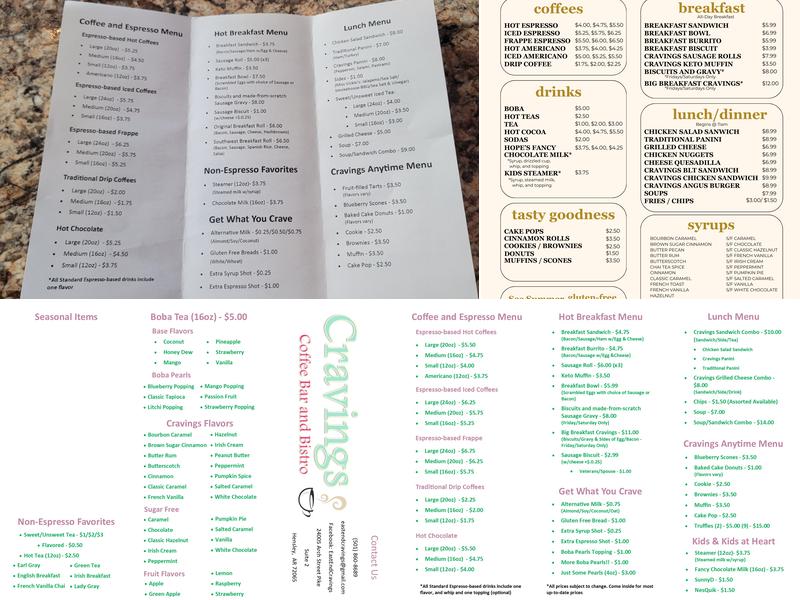 Cravings Coffee Bar and Bistro Menu