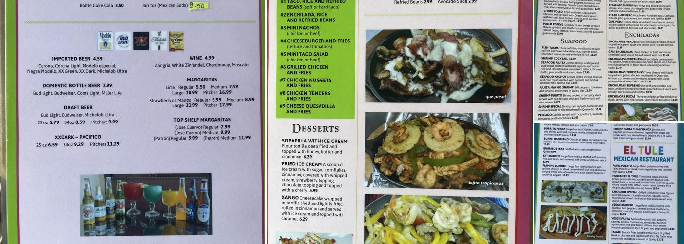El Tule Menu