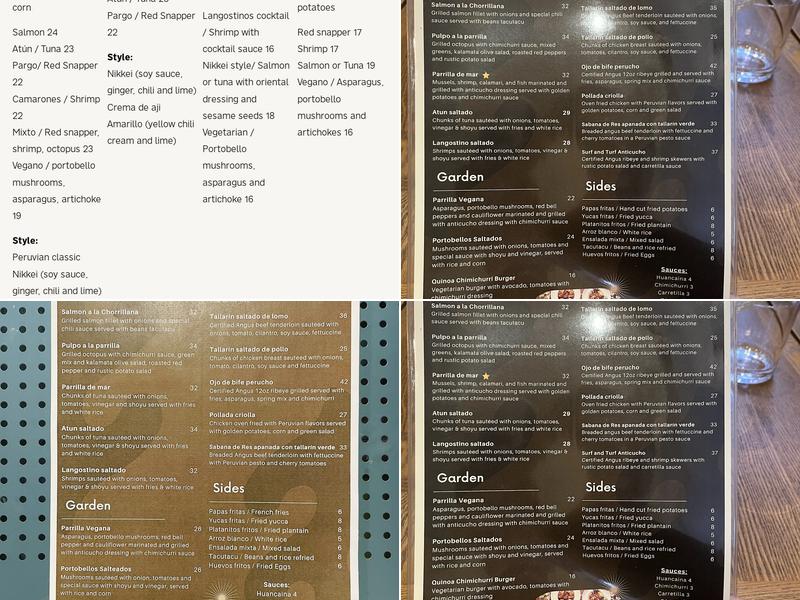 Lima Ruby Peruvian Menu