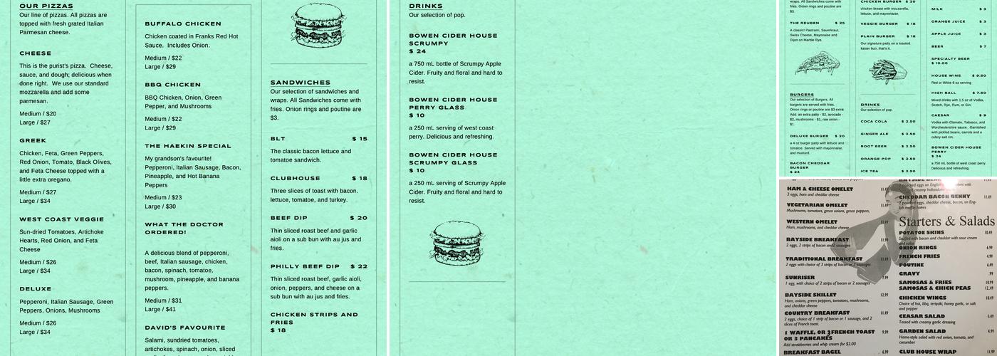 Bayside Grill Menu