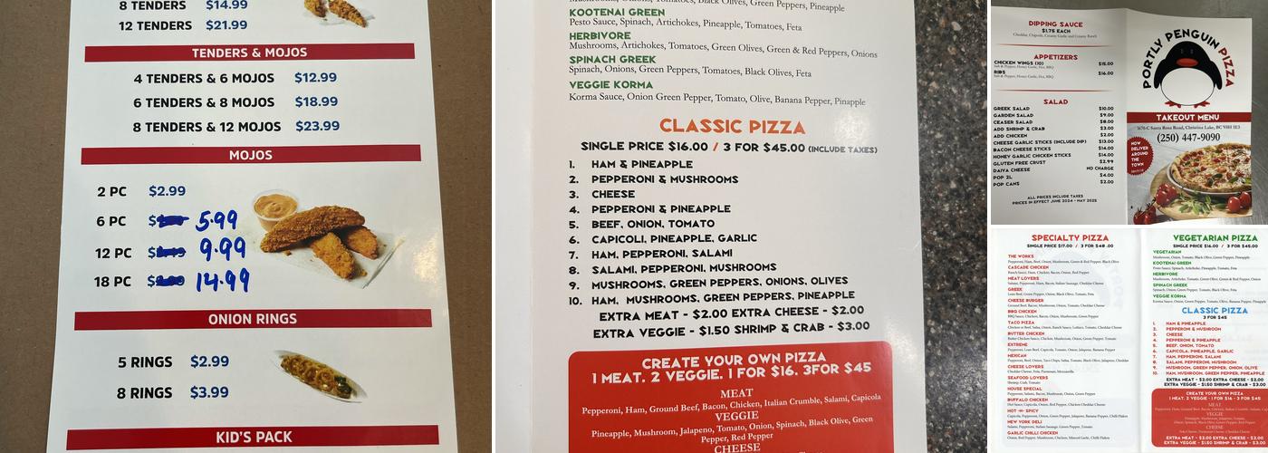 Portly Penguin Pizza Menu