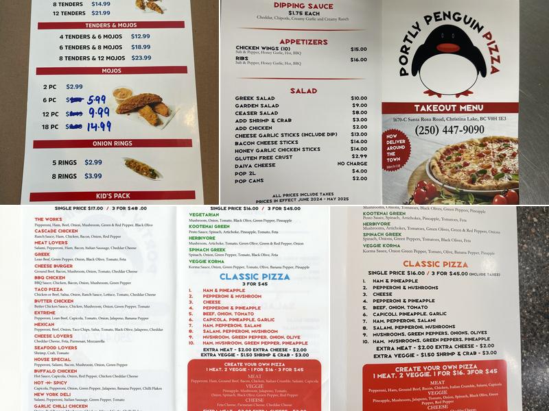 Portly Penguin Pizza Menu