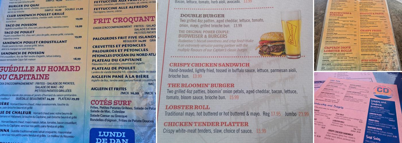 Captain Dan's Menu
