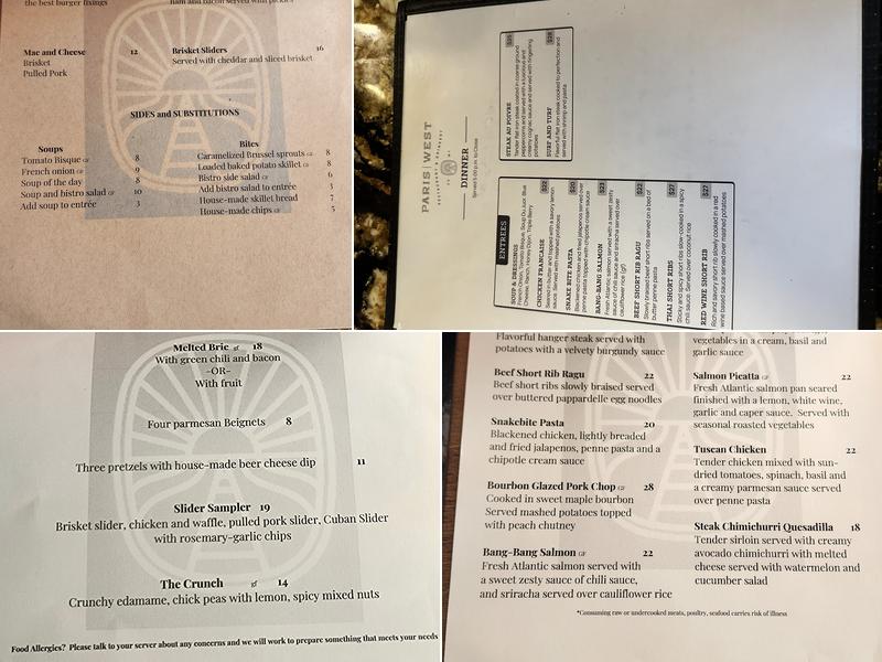 Paris West Menu