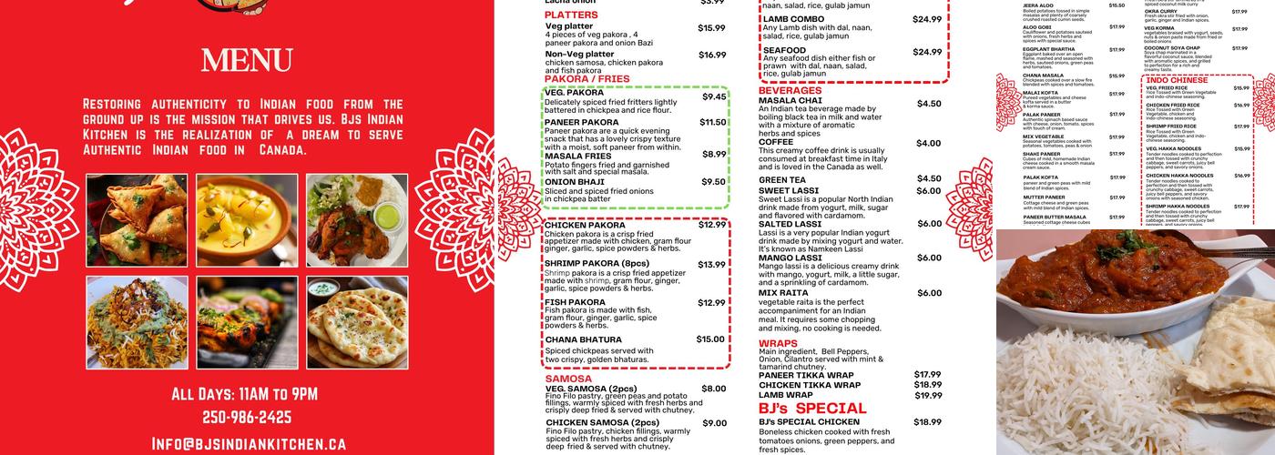 BJ’S Indian Kitchen Menu