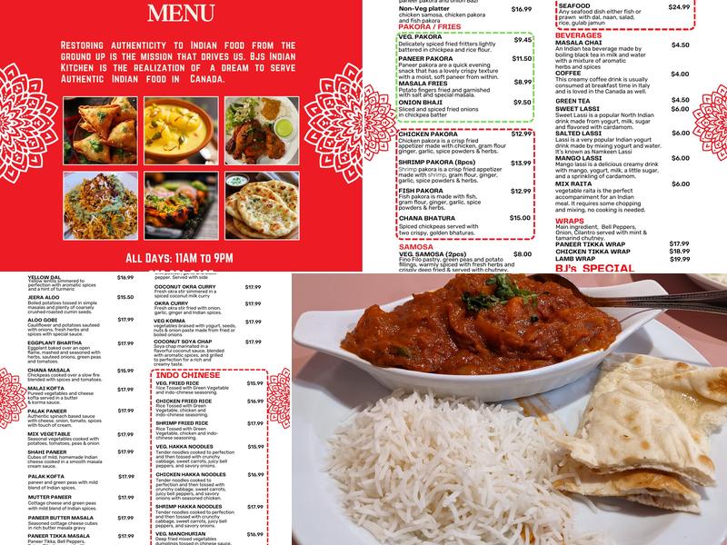 BJ’S Indian Kitchen Menu