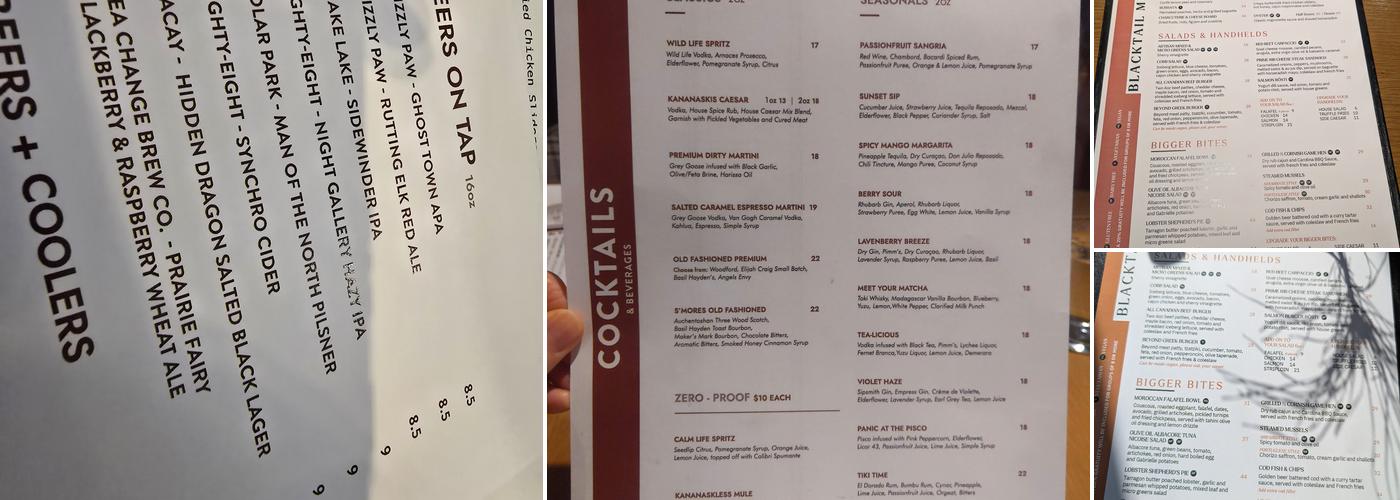 Blacktail Bar Menu