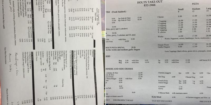 Holt's Take Out & Cornerstore Menu