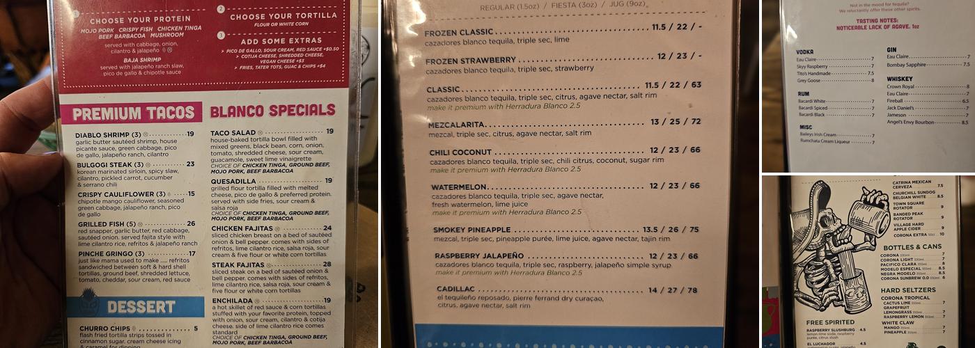 Blanco Cantina Menu