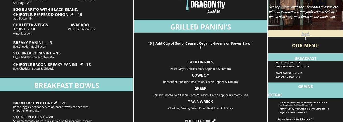 Dragonfly Cafe Menu