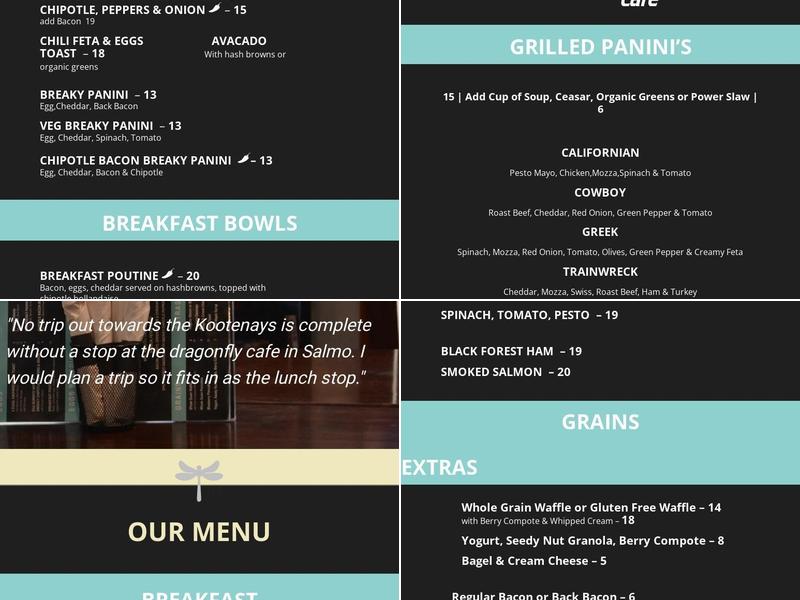Dragonfly Cafe Menu
