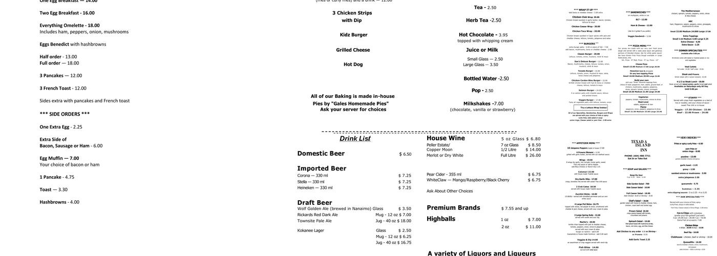 Texada Island Inn Menu