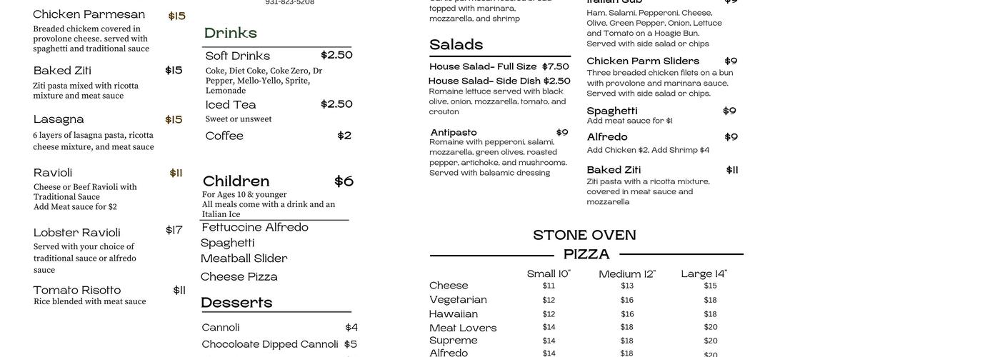 Cornicello Menu