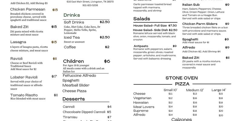 Cornicello Menu