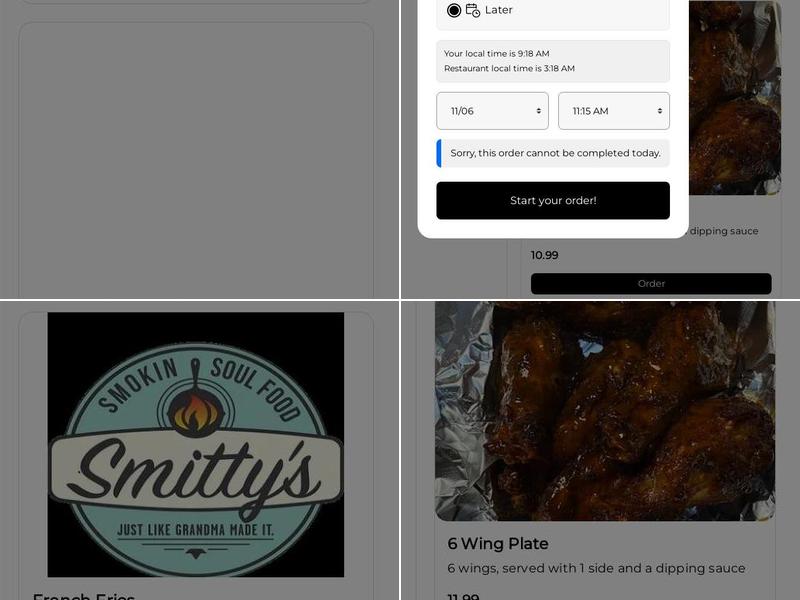 Smitty's Smokin' Soul Food Menu