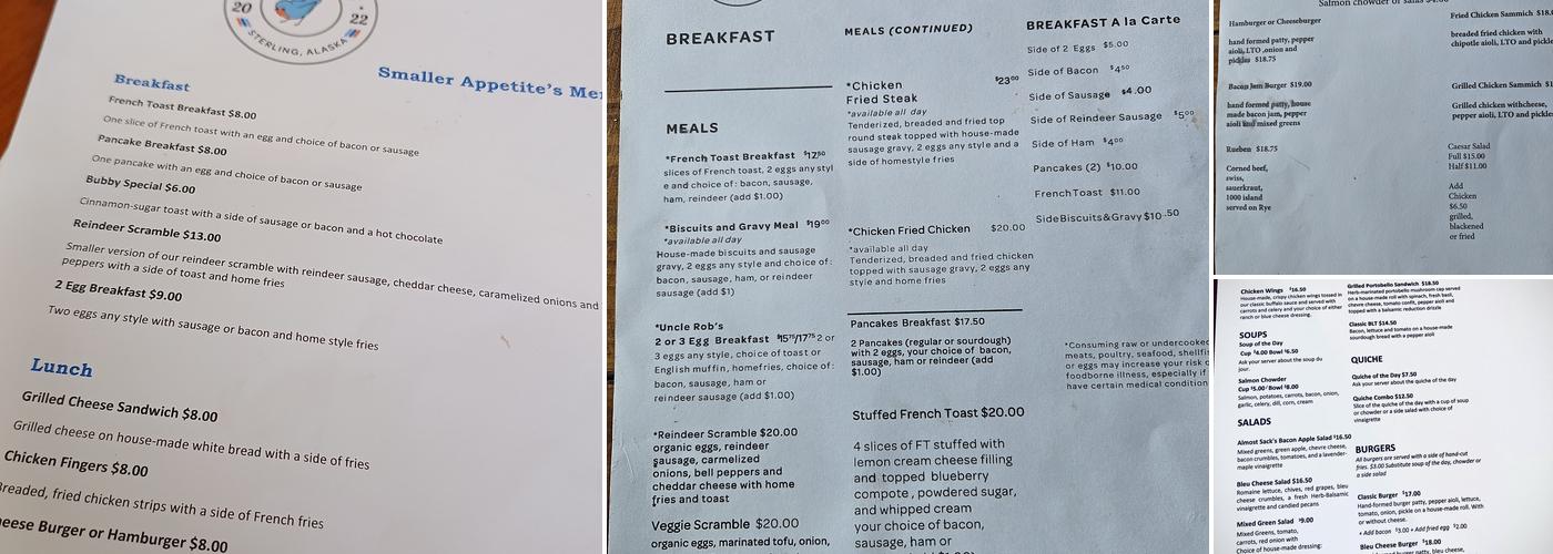 Bluebird Cafe Menu
