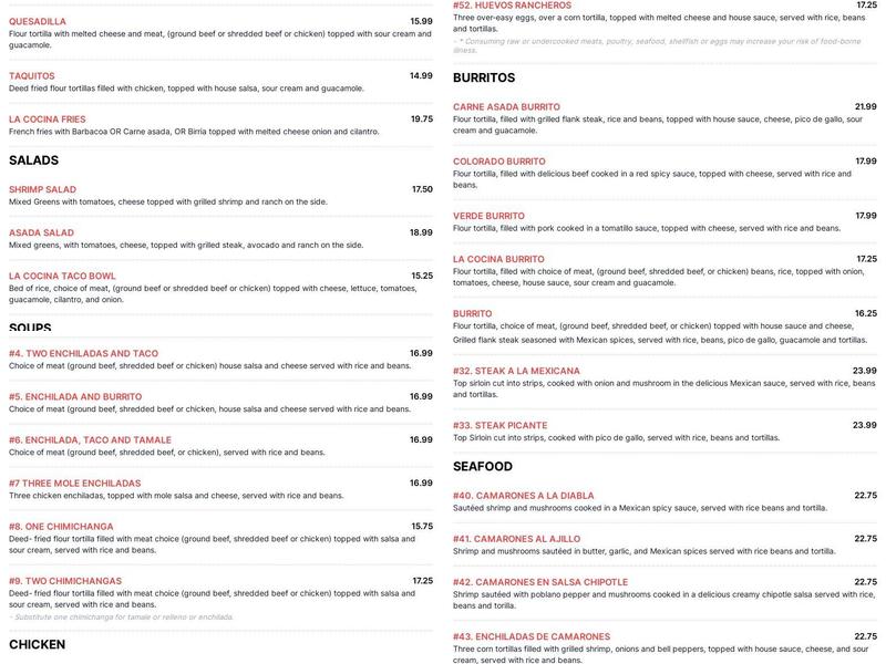 LA COCINA Menu