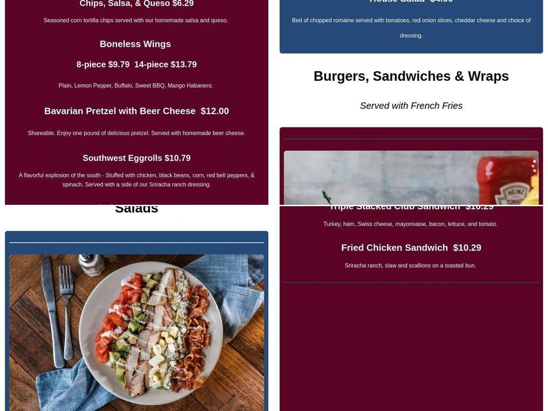 Billy's Grille & Bar - Bryan Menu