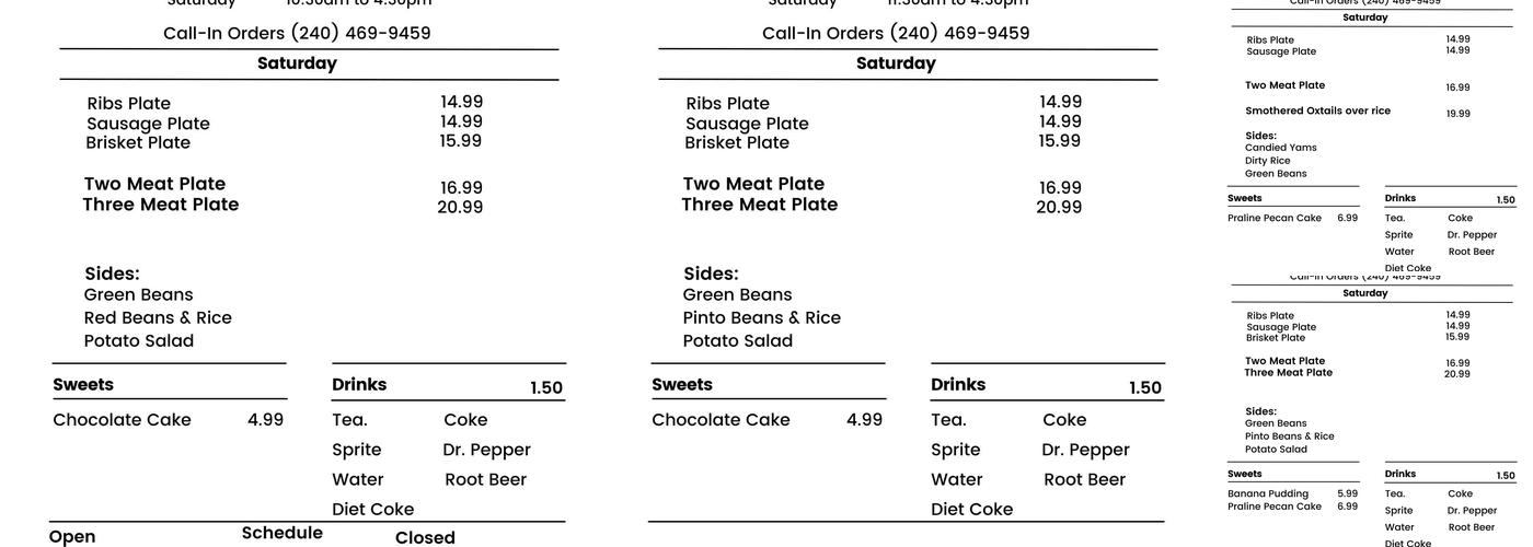Junebug's Kitchen Menu