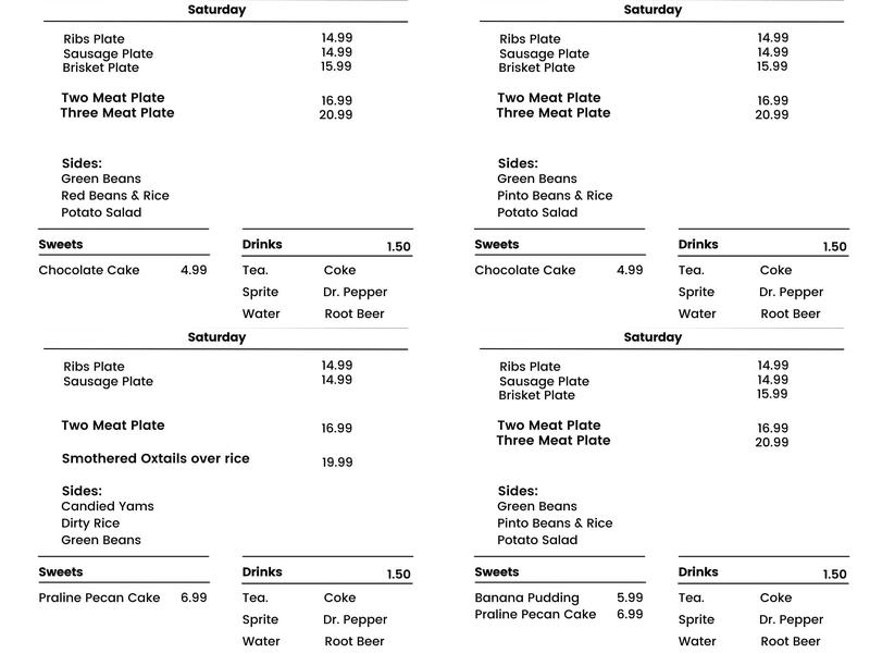 Junebug's Kitchen Menu