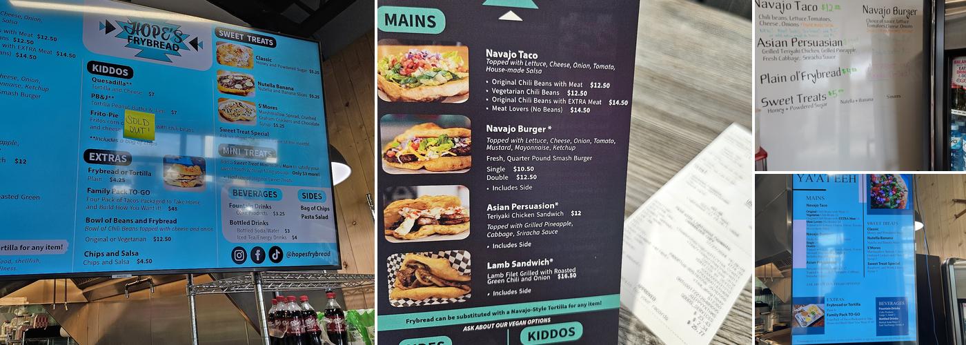 Hope's Frybread Menu