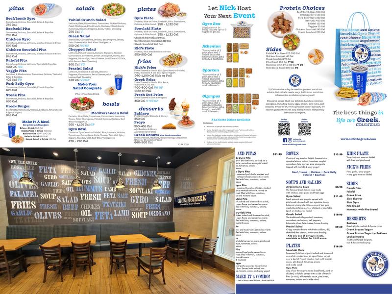 Nick The Greek Menu