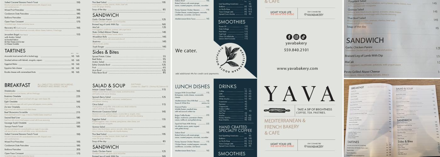 YAVA Bakery Menu