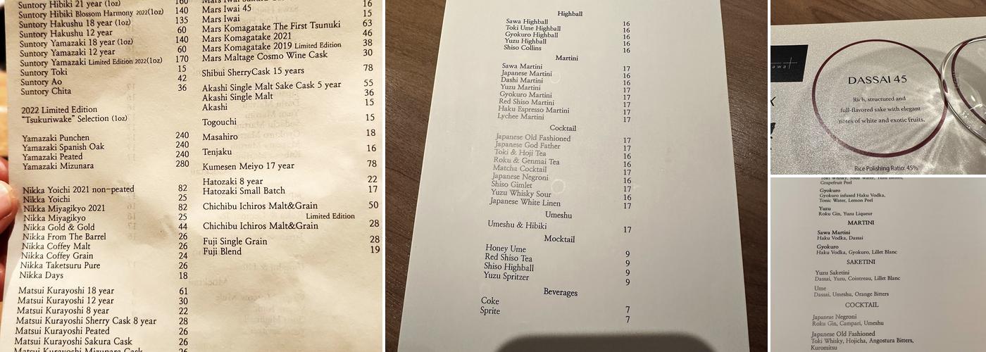 Bar sawa Menu