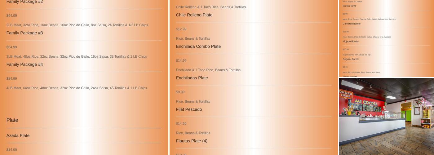 Mi Cocina Marketplace Menu