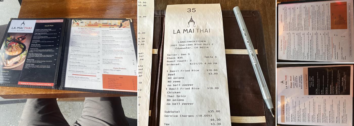 La mai Thai kitchen Menu
