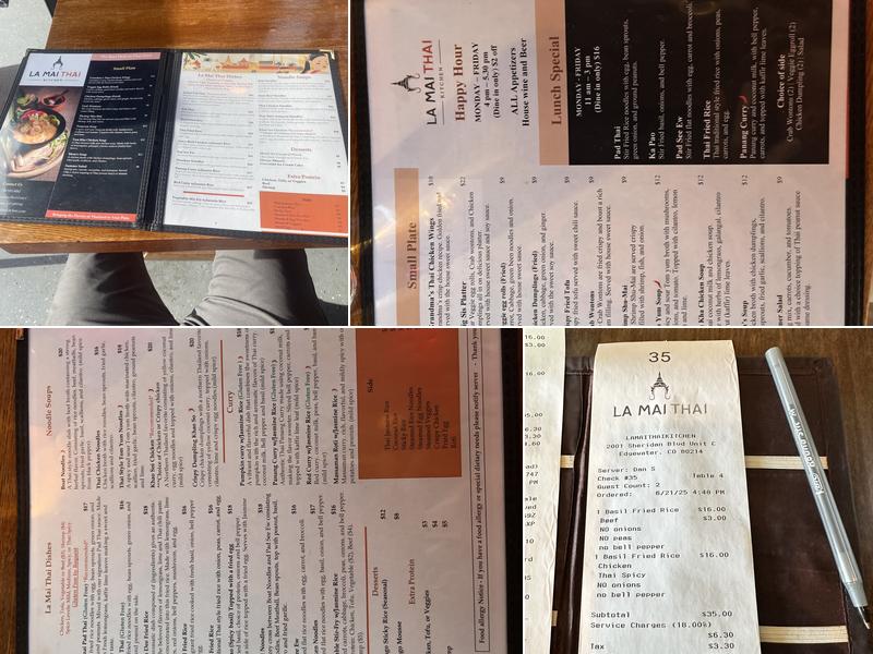 La mai Thai kitchen Menu