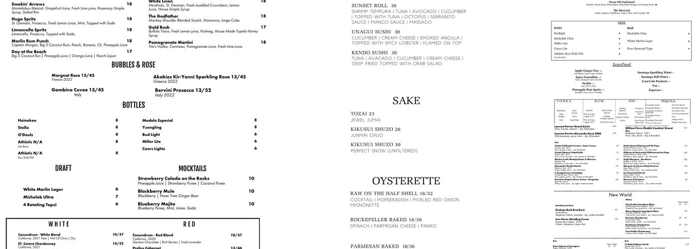 The White Marlin and Oysterette Menu