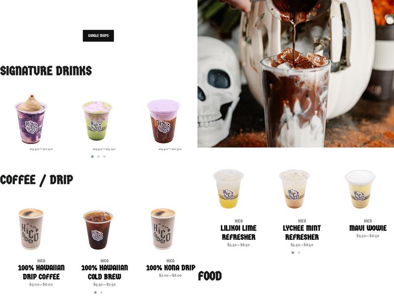 HiCO - Hawaiian Coffee, Kona Coffee Menu