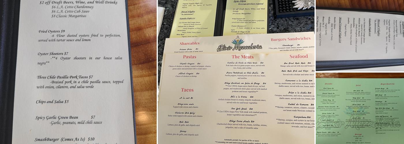 Elixir Mezcaleria Menu