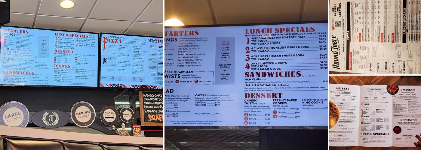 Round Table Pizza Menu