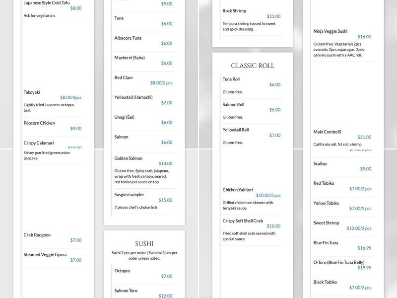 Ninja Sushi Ramen Menu