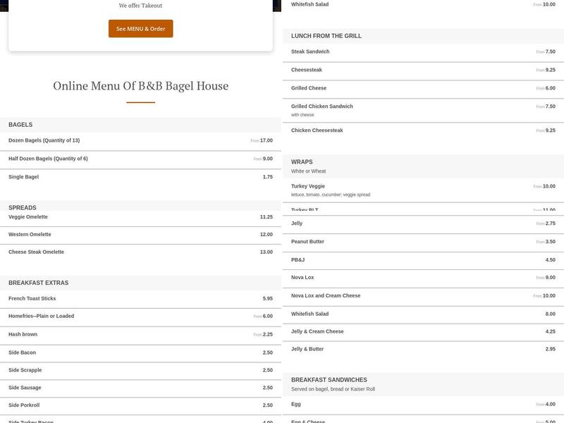 B&B Bagel House Menu