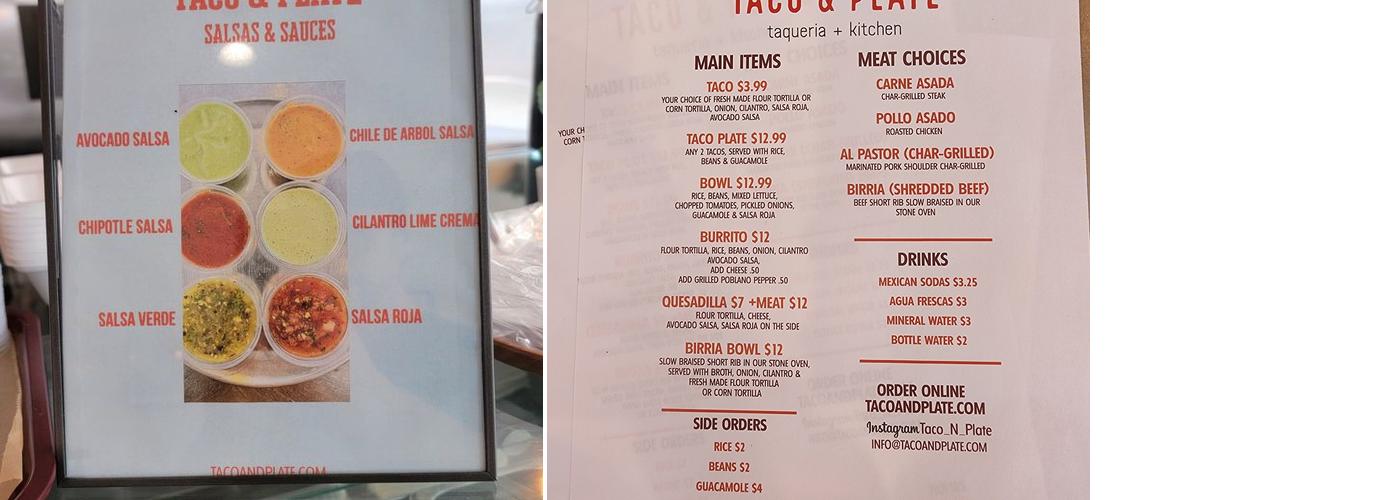 Taco & Plate Menu
