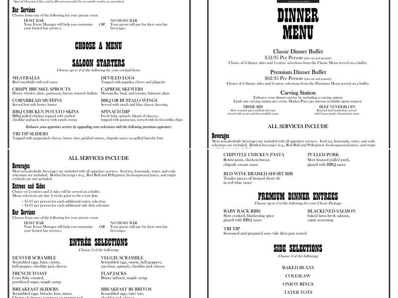 High Horse Saloon Menu