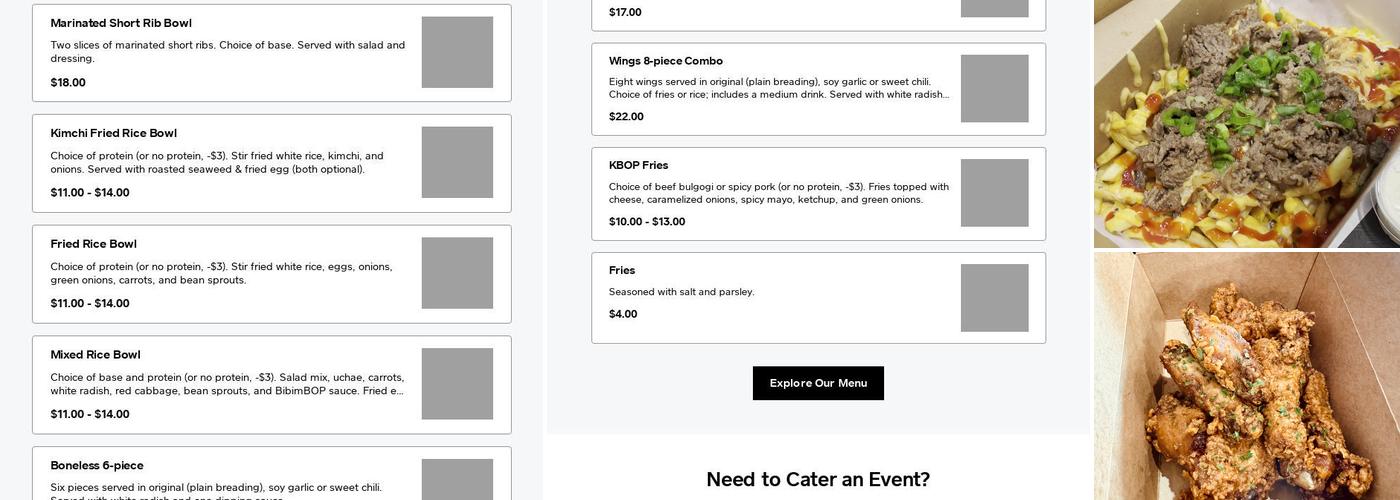 KBOP Korean Kitchen Menu