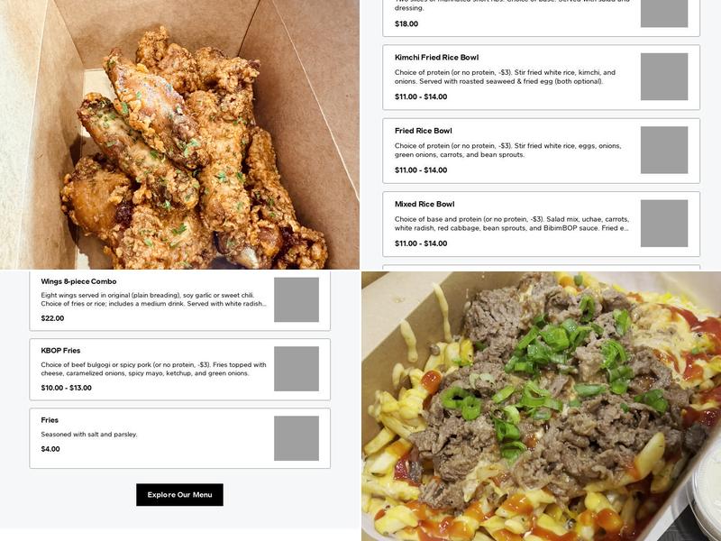 KBOP Korean Kitchen Menu