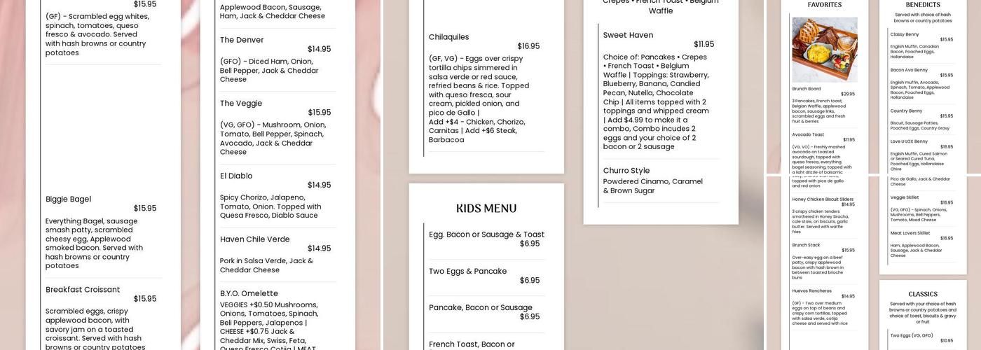 Haven Haus Cafe Menu