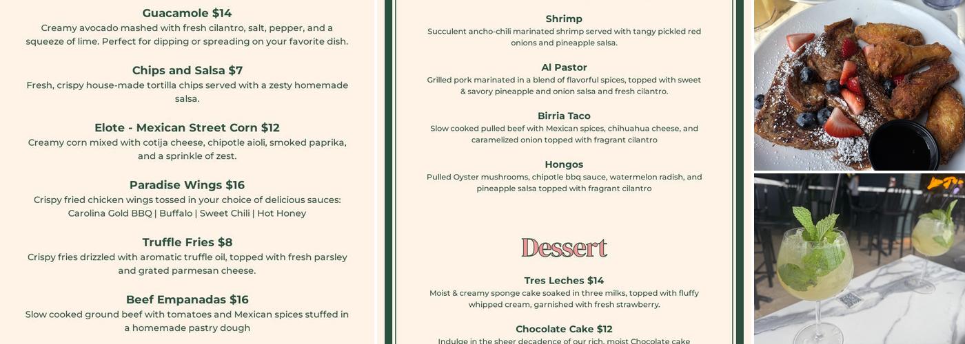 Lost in Paradise Rooftop Menu