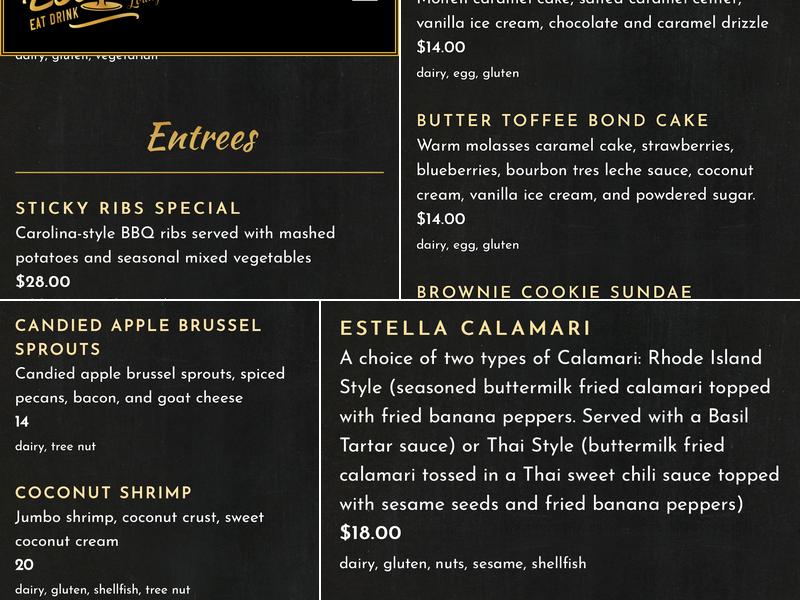 Estella Restaurant Menu