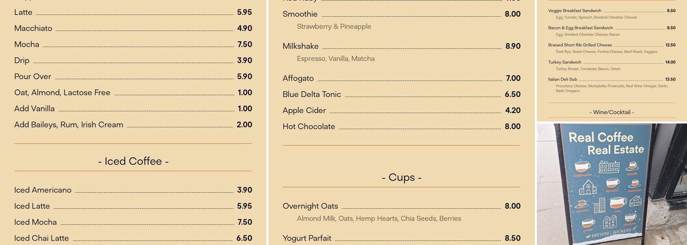 Brewing Brokers Menu