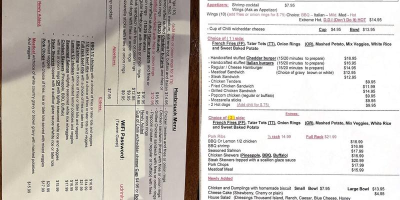 Hasbrouck Tavern Menu