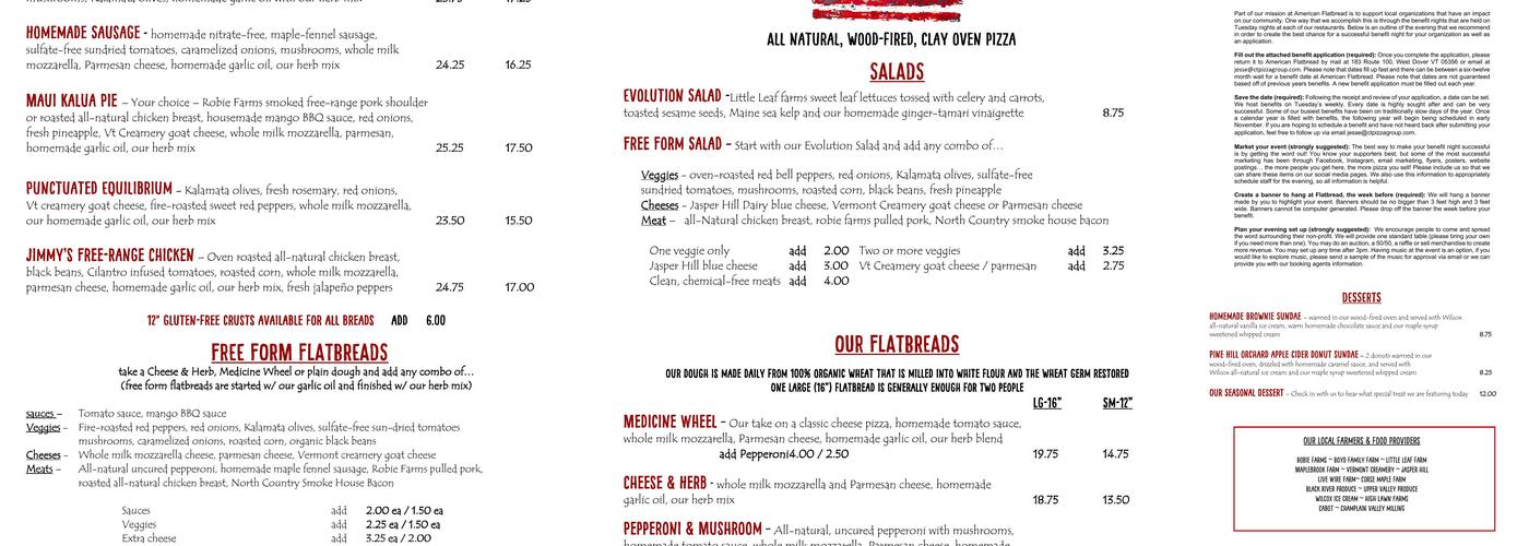 American Flatbread - West Dover, VT Menu