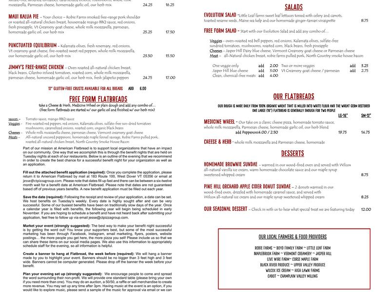 American Flatbread - West Dover, VT Menu
